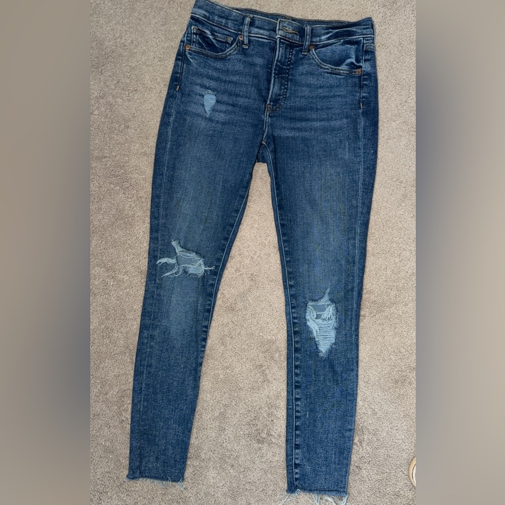 Express Dark Blue Distressed Skinny Jeans